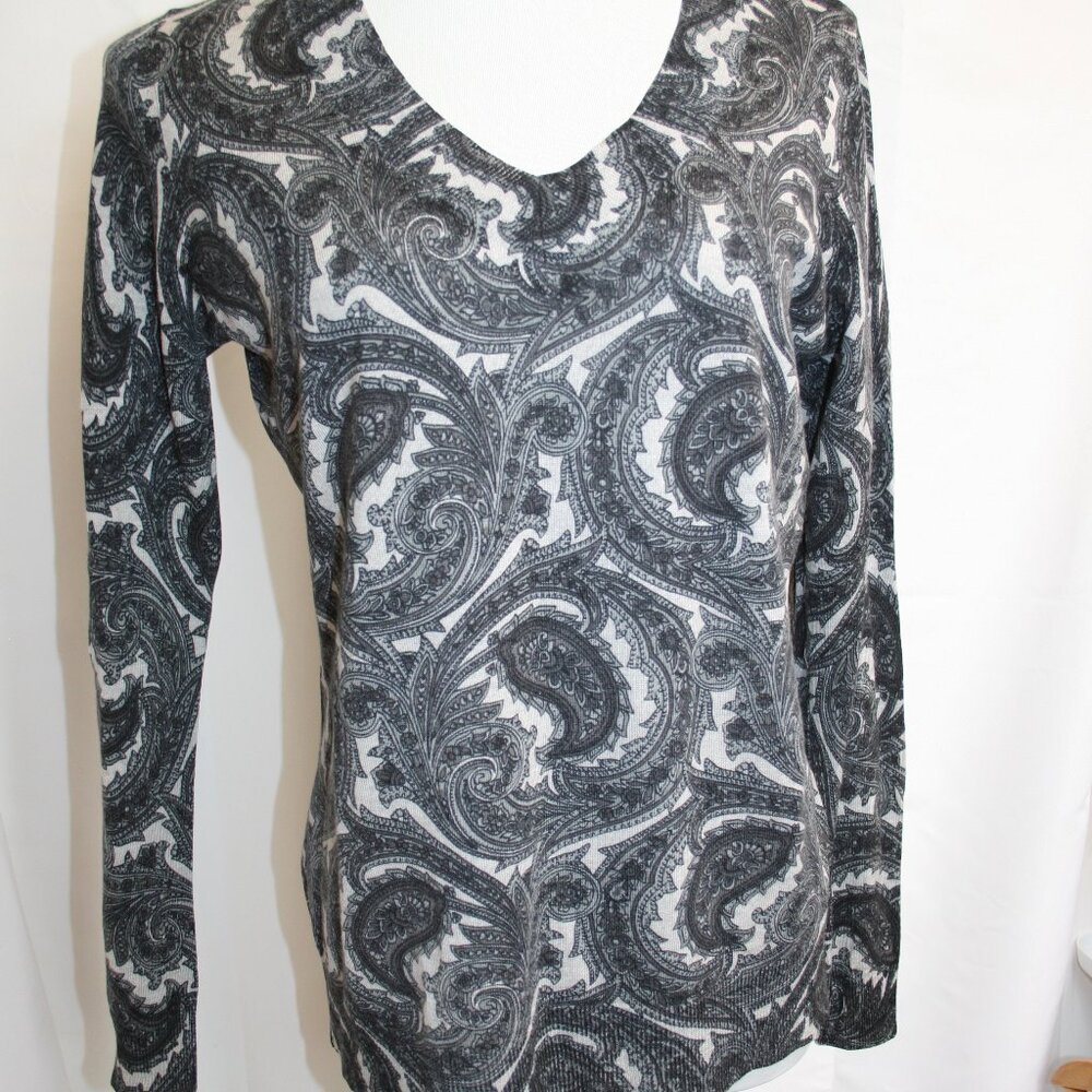 Talbot's Long Sleeve Paisley Sweater Italian Merino Wool Size Large